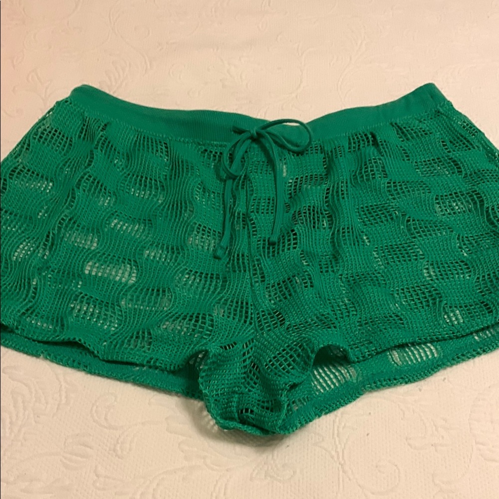 Green Mesh Knit Shorts good for swim coverup